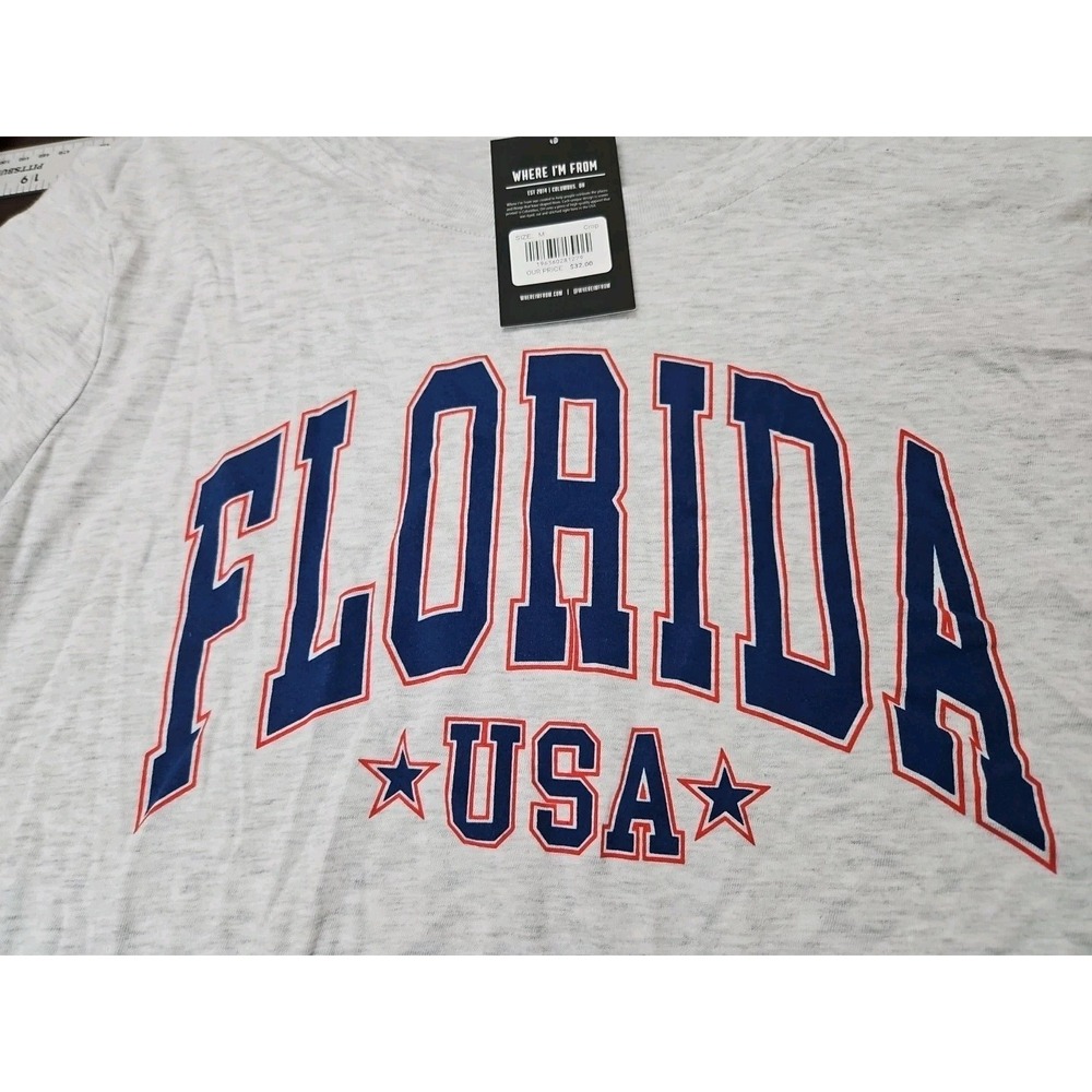 Where I'm From Florida USA Cropped Shirt Womens Sz Med Beach Summer Light NWT